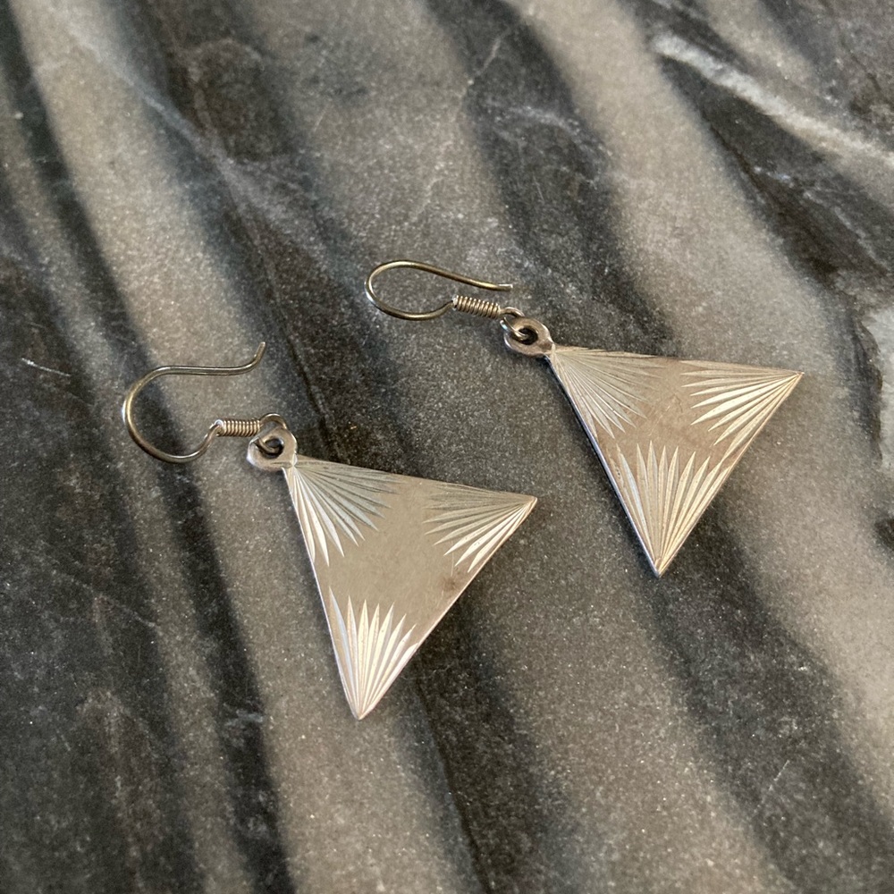 Mexican Sterling Silver Triangular Drop Earrings - image 3